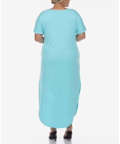 Plus Size Short Sleeve V-neck Maxi Dress Aqua $34.56 Dresses