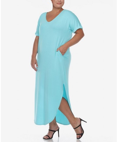 Plus Size Short Sleeve V-neck Maxi Dress Aqua $34.56 Dresses