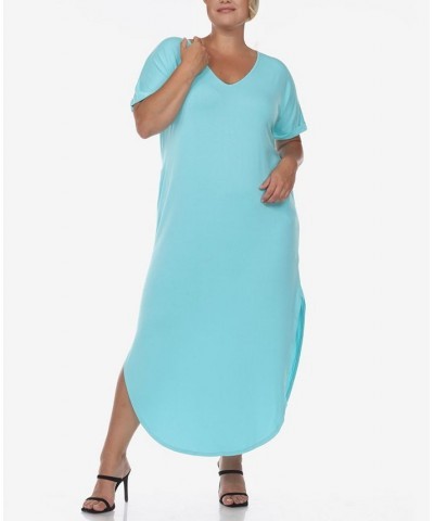 Plus Size Short Sleeve V-neck Maxi Dress Aqua $34.56 Dresses