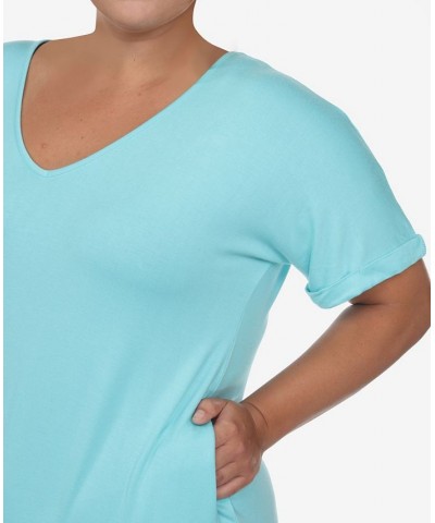 Plus Size Short Sleeve V-neck Maxi Dress Aqua $34.56 Dresses