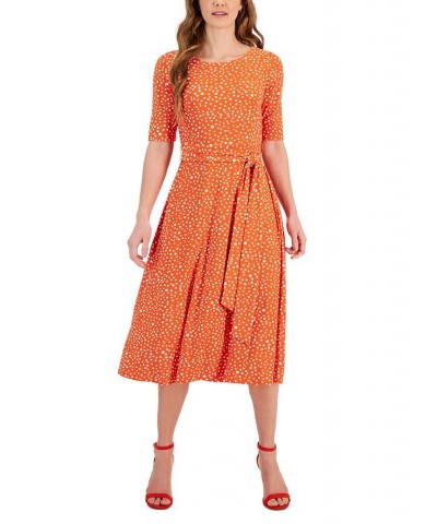 Women's Polka-Dot Belted Fit & Flare Dress Papaya Multi $42.57 Dresses