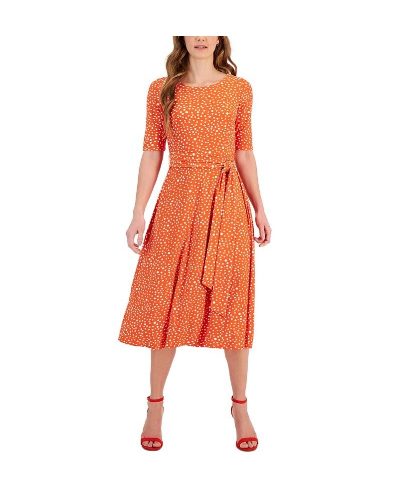 Women's Polka-Dot Belted Fit & Flare Dress Papaya Multi $42.57 Dresses