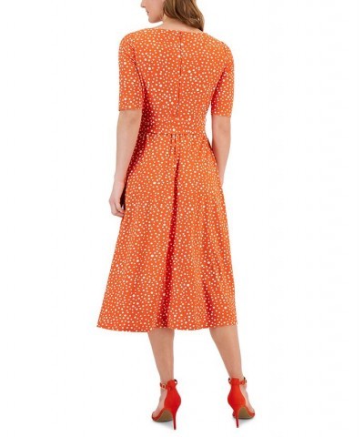 Women's Polka-Dot Belted Fit & Flare Dress Papaya Multi $42.57 Dresses