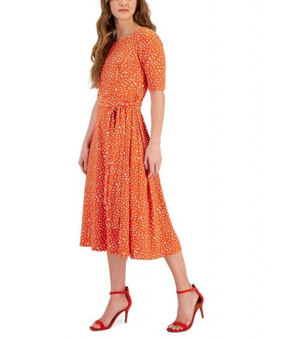 Women's Polka-Dot Belted Fit & Flare Dress Papaya Multi $42.57 Dresses