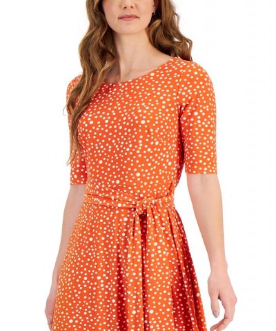 Women's Polka-Dot Belted Fit & Flare Dress Papaya Multi $42.57 Dresses