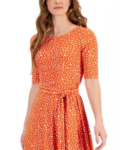 Women's Polka-Dot Belted Fit & Flare Dress Papaya Multi $42.57 Dresses