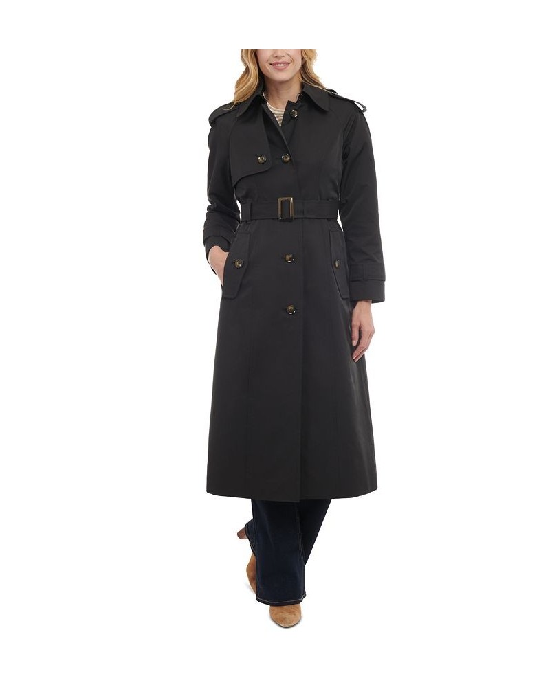 Women's Single-Breasted Hooded Maxi Trench Coat Black $53.04 Coats