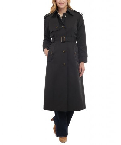 Women's Single-Breasted Hooded Maxi Trench Coat Black $53.04 Coats