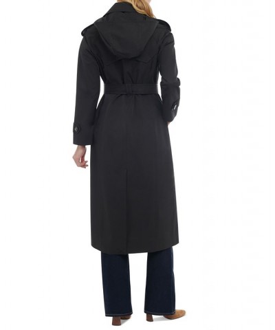 Women's Single-Breasted Hooded Maxi Trench Coat Black $53.04 Coats