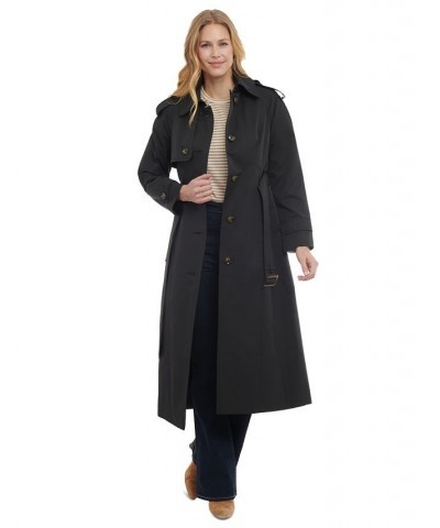 Women's Single-Breasted Hooded Maxi Trench Coat Black $53.04 Coats