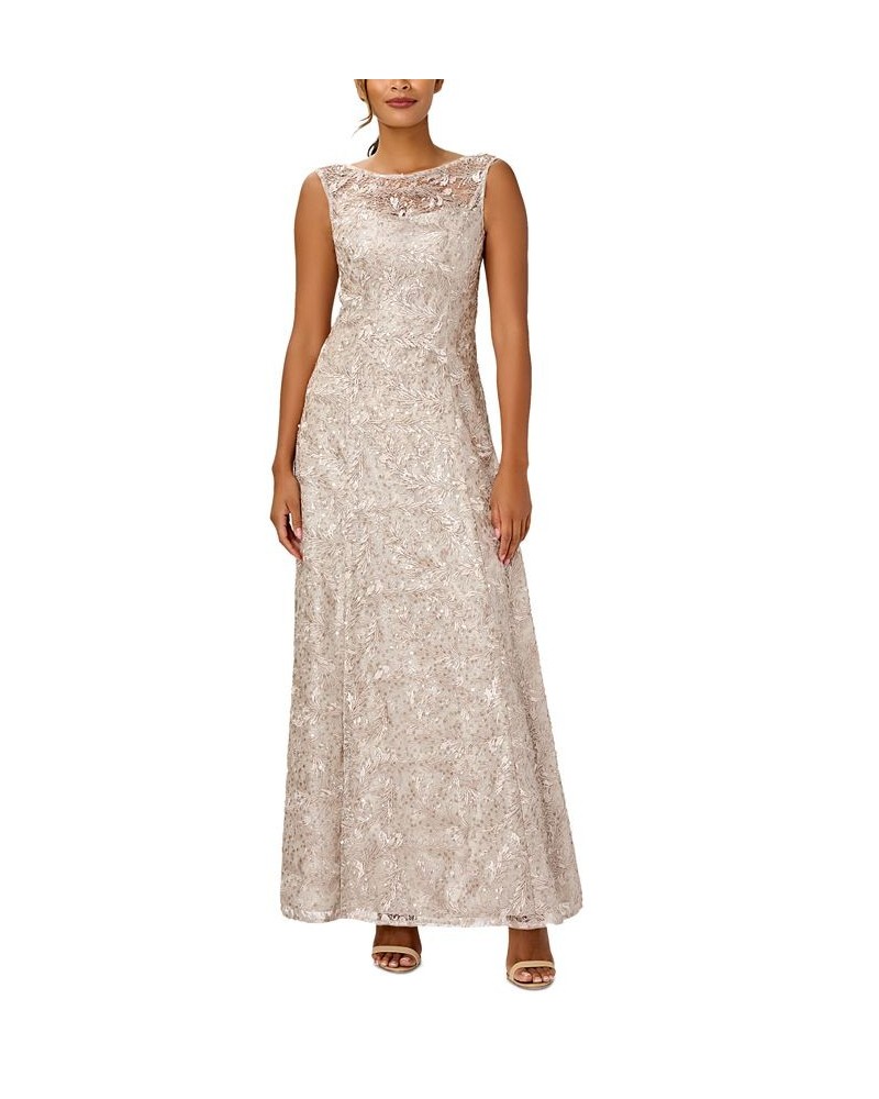 Women's Sequined Lace Boat-Neck Gown Marble $108.15 Dresses