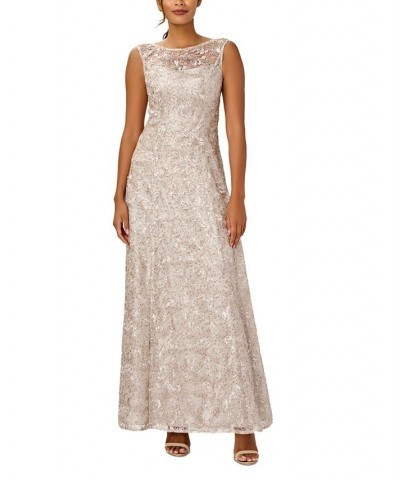 Women's Sequined Lace Boat-Neck Gown Marble $108.15 Dresses