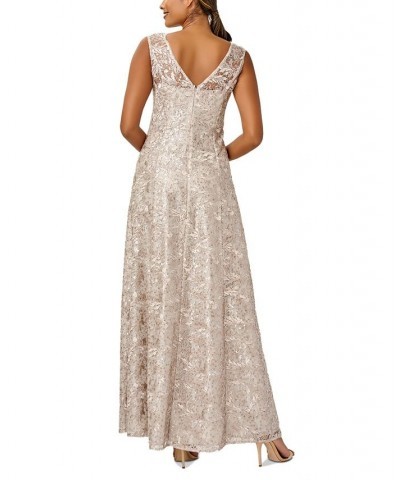 Women's Sequined Lace Boat-Neck Gown Marble $108.15 Dresses