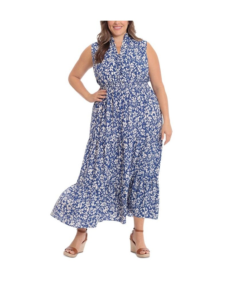 Plus Size Smocked Tiered Floral Maxi Dress Blue/Ivory $39.27 Dresses