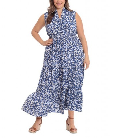 Plus Size Smocked Tiered Floral Maxi Dress Blue/Ivory $39.27 Dresses