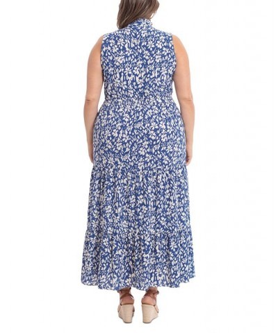 Plus Size Smocked Tiered Floral Maxi Dress Blue/Ivory $39.27 Dresses