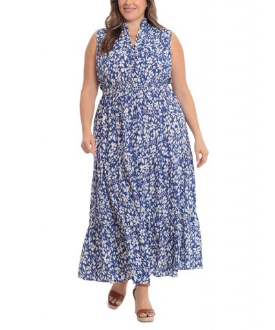 Plus Size Smocked Tiered Floral Maxi Dress Blue/Ivory $39.27 Dresses