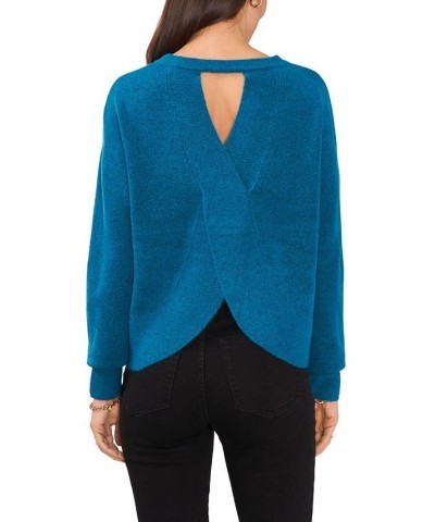 Women's Long Sleeve Cozy Wrap Sweater Blue $34.24 Sweaters