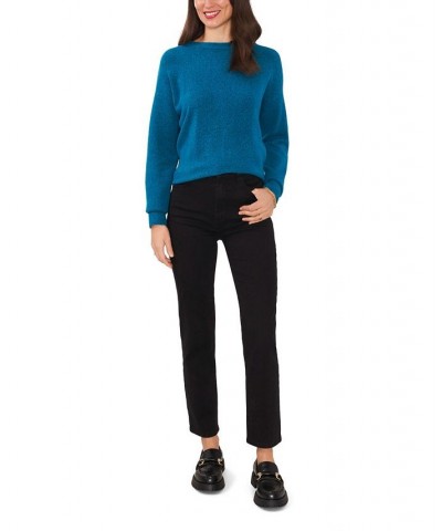 Women's Long Sleeve Cozy Wrap Sweater Blue $34.24 Sweaters