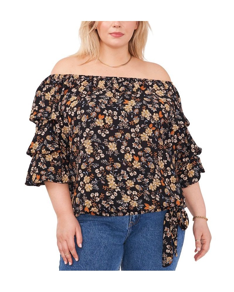 Plus Size Printed Off-The-Shoulder Balloon-Sleeve Blouse Rich Black $38.27 Tops