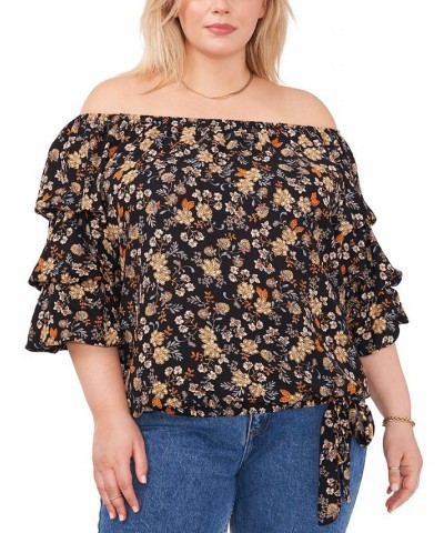 Plus Size Printed Off-The-Shoulder Balloon-Sleeve Blouse Rich Black $38.27 Tops