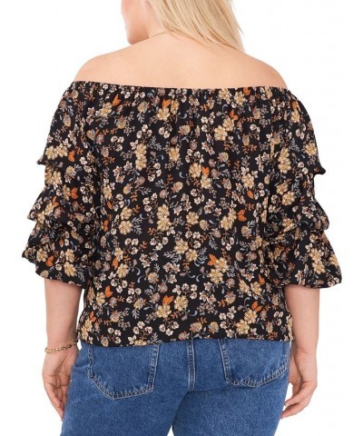 Plus Size Printed Off-The-Shoulder Balloon-Sleeve Blouse Rich Black $38.27 Tops