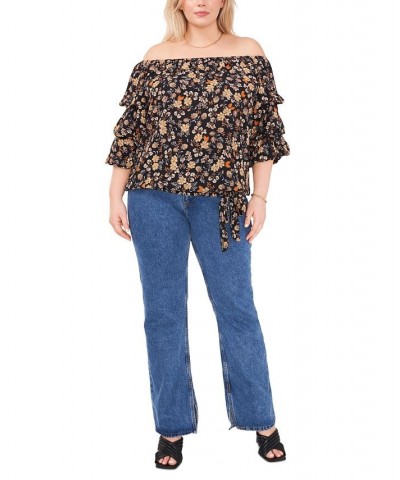 Plus Size Printed Off-The-Shoulder Balloon-Sleeve Blouse Rich Black $38.27 Tops