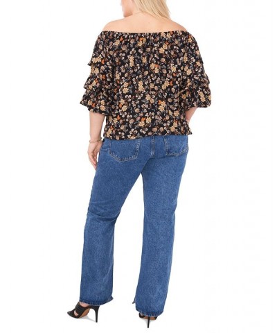 Plus Size Printed Off-The-Shoulder Balloon-Sleeve Blouse Rich Black $38.27 Tops