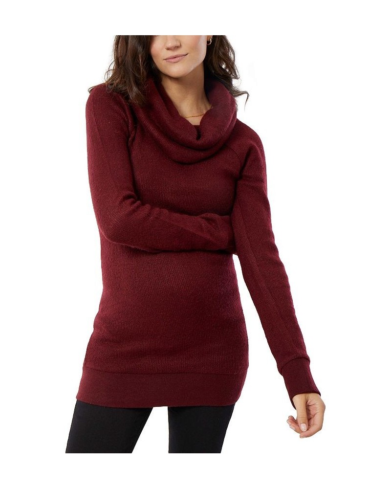 Women's Maternity Cowl Neck Tunic Sweater Red $42.14 Sweaters