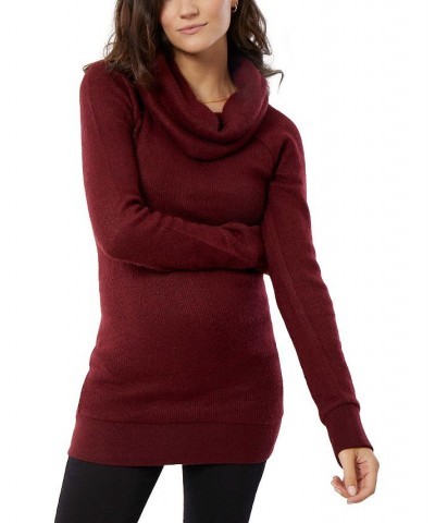 Women's Maternity Cowl Neck Tunic Sweater Red $42.14 Sweaters