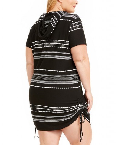 Plus Size Dahlia Stripe Zip Hoodie Cover-Up Black And White $37.00 Swimsuits