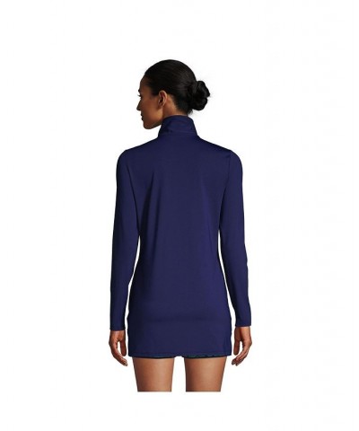 Women's Long Quarter Zip Long Sleeve Tunic Rash Guard Cover-up UPF 50 Sun Protection Blue $33.56 Swimsuits