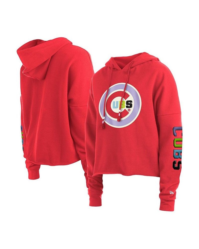 Women's Red Chicago Cubs Fashion High Hip Pullover Hoodie Red $32.80 Sweatshirts