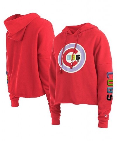 Women's Red Chicago Cubs Fashion High Hip Pullover Hoodie Red $32.80 Sweatshirts