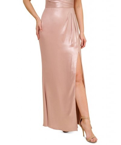 Women's Pleated Metallic Sleeveless Gown Blush $105.16 Dresses