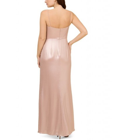 Women's Pleated Metallic Sleeveless Gown Blush $105.16 Dresses