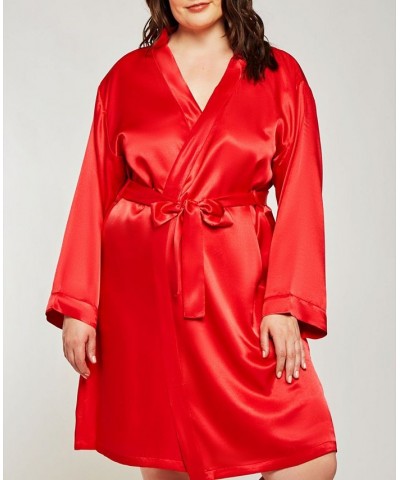 Plus Size Marina Lux Satin Robe Lingerie Red $34.72 Lingerie