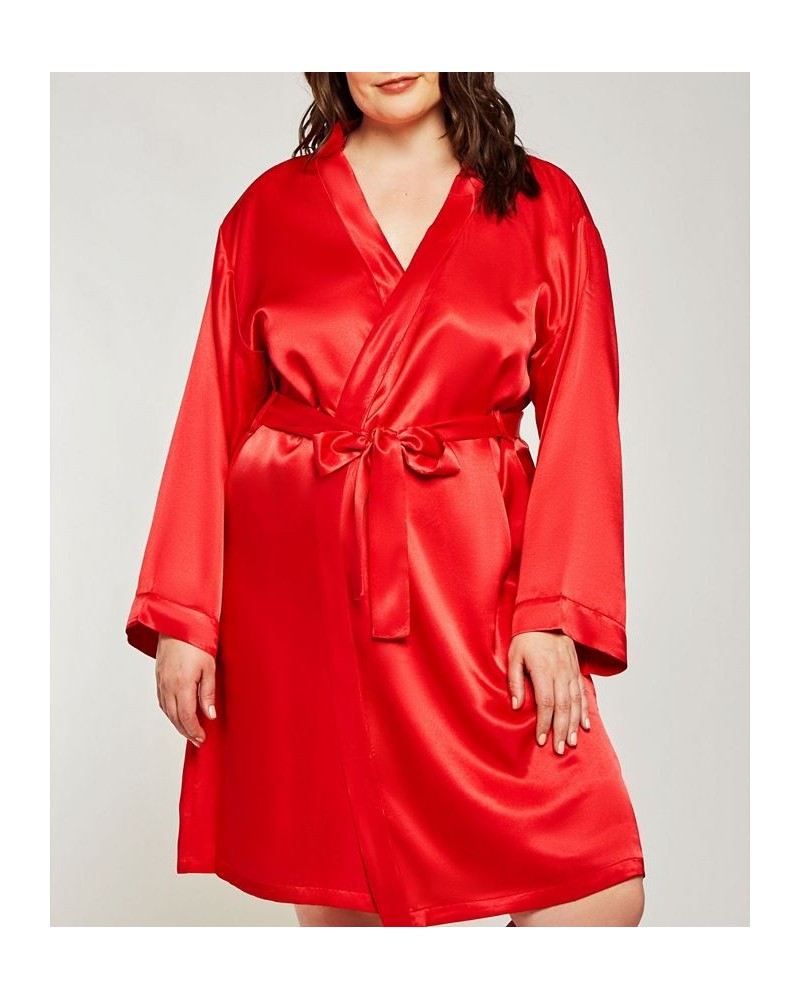 Plus Size Marina Lux Satin Robe Lingerie Red $34.72 Lingerie