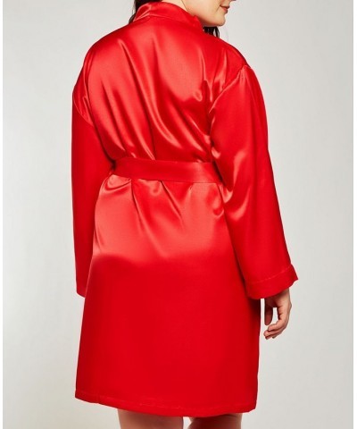 Plus Size Marina Lux Satin Robe Lingerie Red $34.72 Lingerie