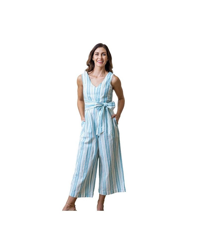 Womens' Woven Sleeveless Tie-Waist Jumpsuit with Wide Leg Blue $28.18 Pants