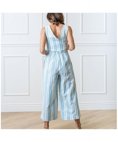 Womens' Woven Sleeveless Tie-Waist Jumpsuit with Wide Leg Blue $28.18 Pants