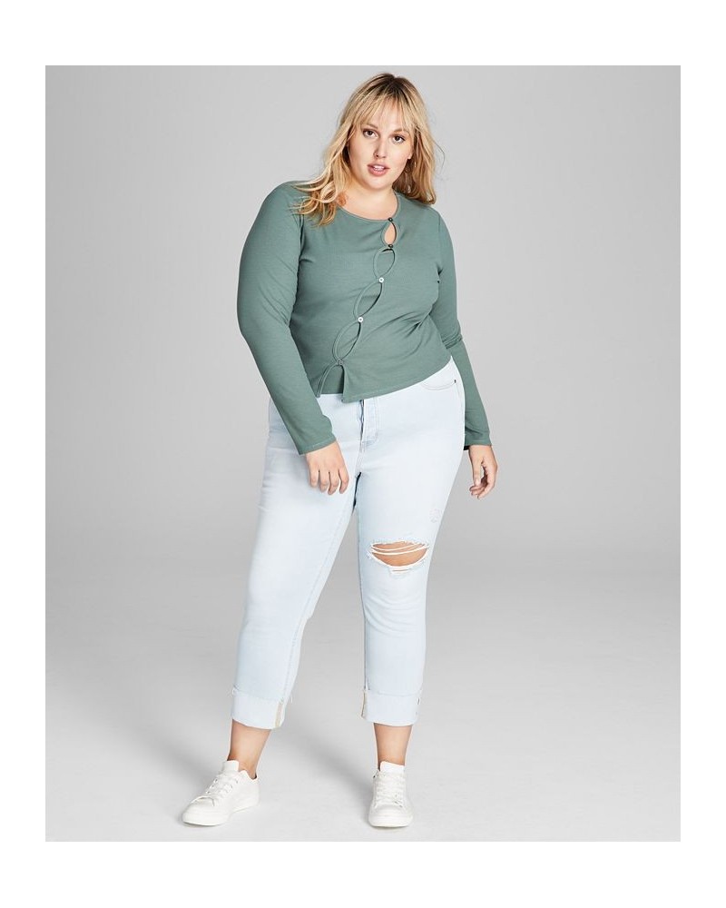 Trendy Plus Size Faux-Cutout Top Green $15.64 Tops