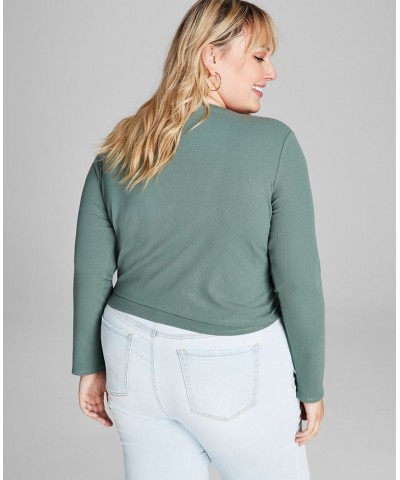 Trendy Plus Size Faux-Cutout Top Green $15.64 Tops