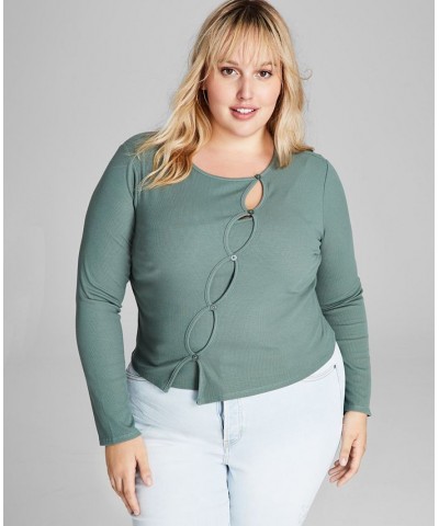 Trendy Plus Size Faux-Cutout Top Green $15.64 Tops