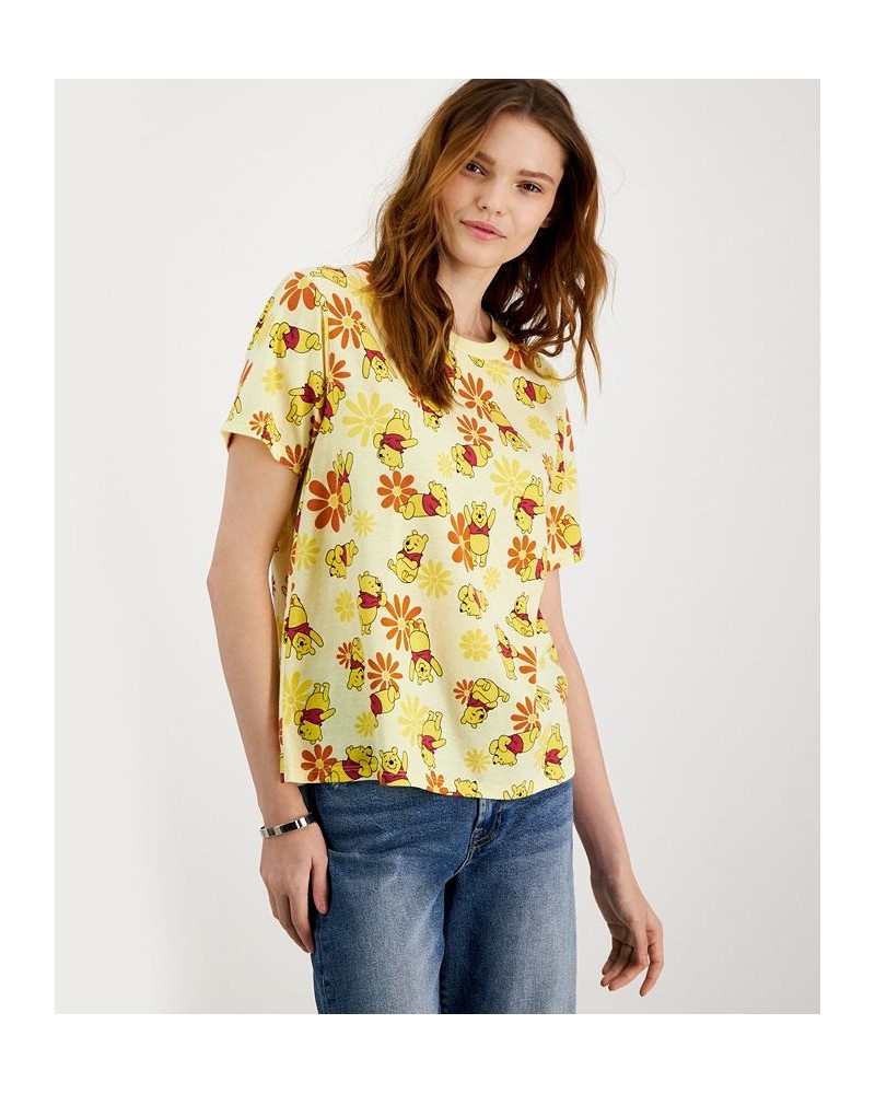 Juniors' Winnie The Pooh Floral Graphic T-Shirt Pastel Yellow $9.50 Tops