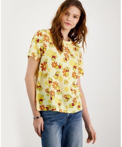 Juniors' Winnie The Pooh Floral Graphic T-Shirt Pastel Yellow $9.50 Tops