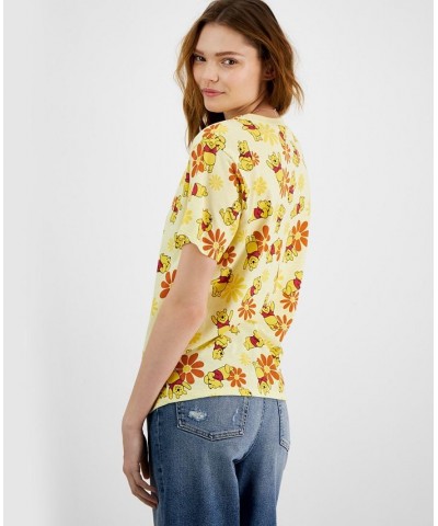 Juniors' Winnie The Pooh Floral Graphic T-Shirt Pastel Yellow $9.50 Tops