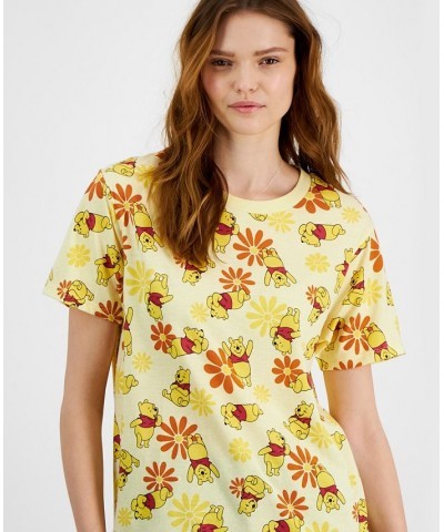 Juniors' Winnie The Pooh Floral Graphic T-Shirt Pastel Yellow $9.50 Tops