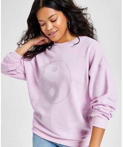 Juniors' Embellished Yin and Yang Sweatshirt Pink $13.20 Tops