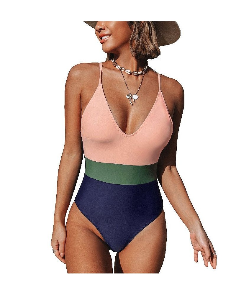 Women's Cross Block One-piece Swimsuit Pink $20.24 Swimsuits